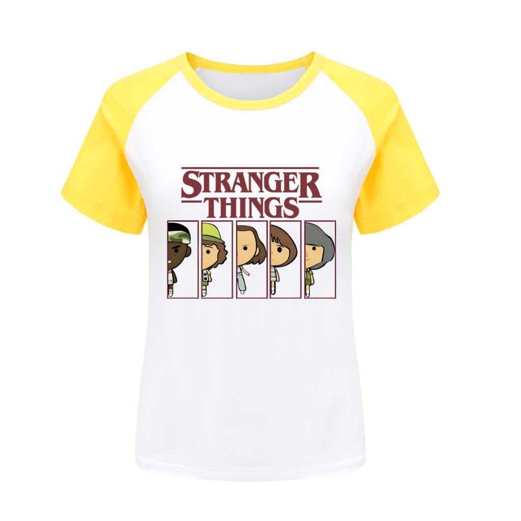 5248 Koszulka z krótkim rękawem raglanowym dla chłopców i dziewcząt z nadrukiem Stranger