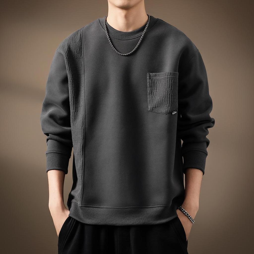 Men's 420g Heavyweight Patchwork Hoodie: Autumn Loose Fit, Plus Size Round Neck Base Layer, American Style.