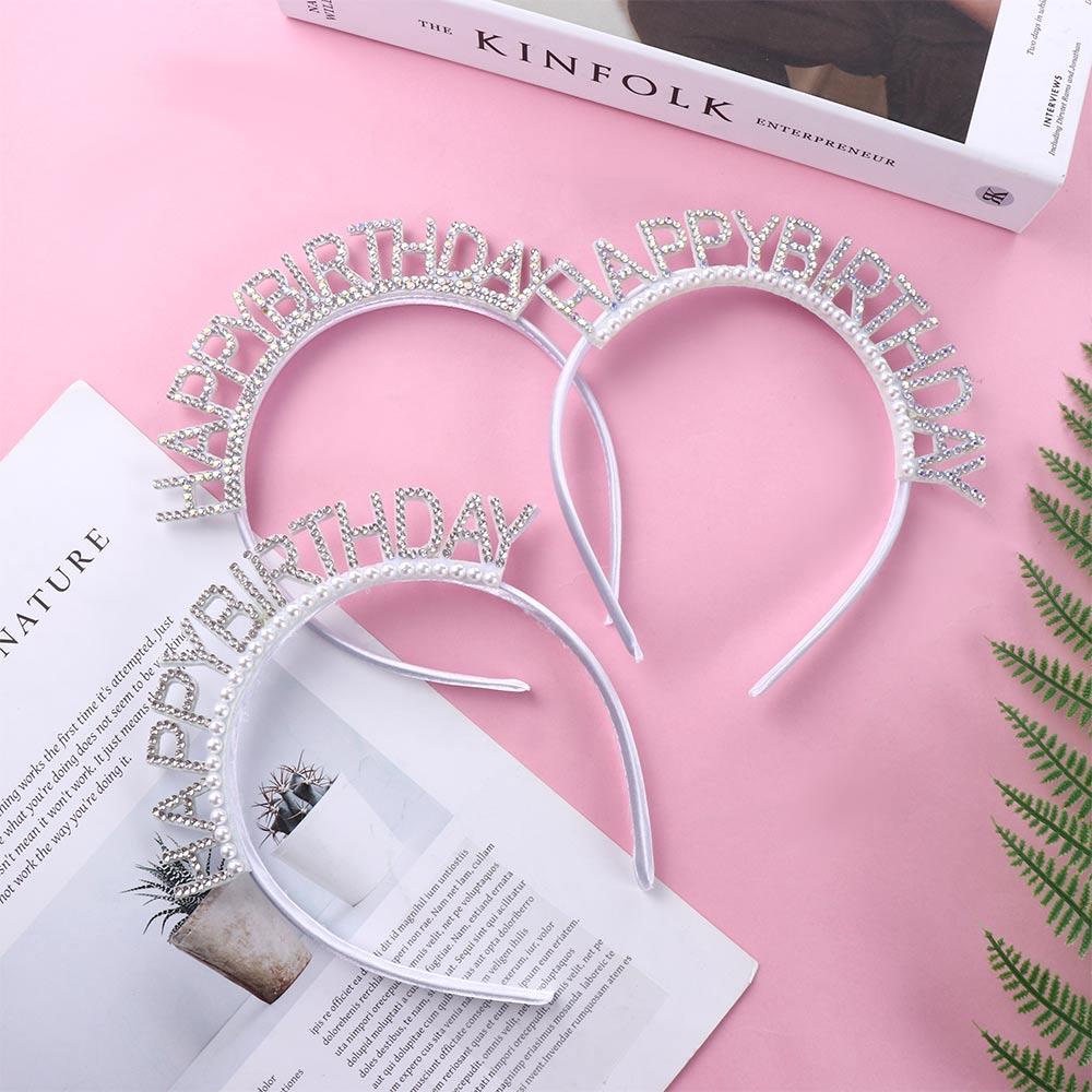 Birthday Decoration Rhinestone Crown Birthday Hair Hoop Female Jewelry Happy Birthday Headband