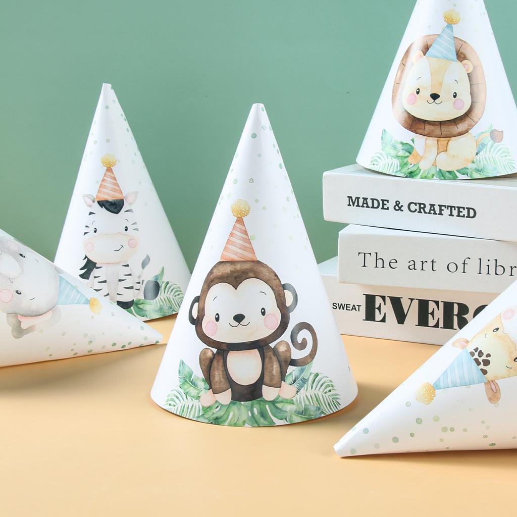 Jungle Animals Party Paper Hats Happy Birthday Party Decoration Kids Safari Animal Wild One Birthday Decor Supplies Baby Shower