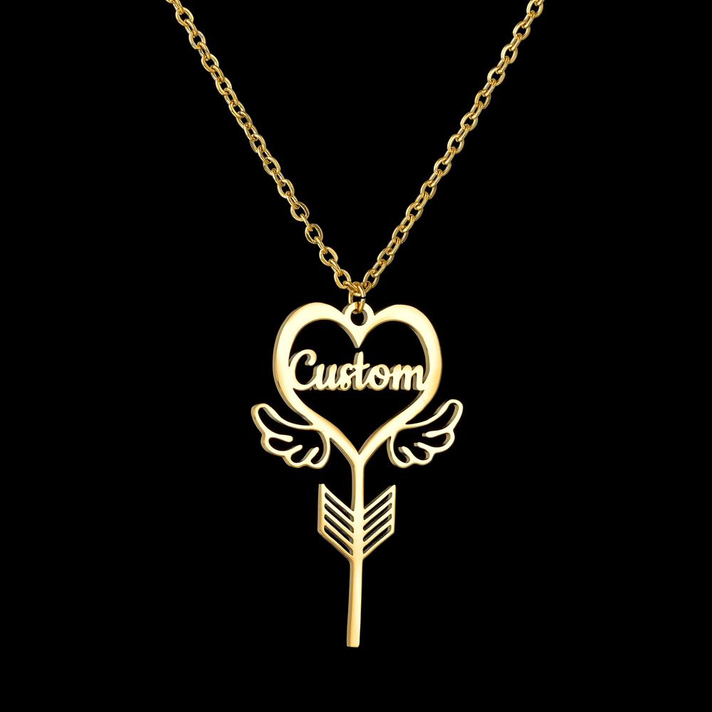Atoztide Custom Name Necklace Personalized Butterfly Fashion Stainless Steel Pendant Heart Letter One Hole Chain for Women Gift