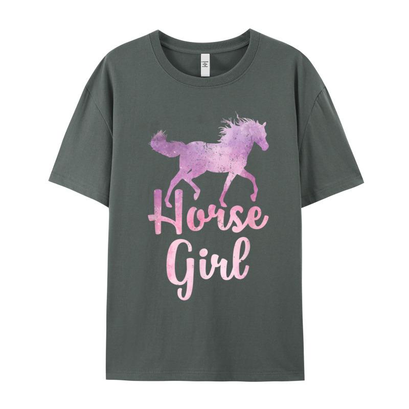 Slogan Horse Girl T Shirt Equestrian Birthday Short Sleeve Valentine Day Tees Funky Round Collar Cotton T Shirt Adult Tshirts