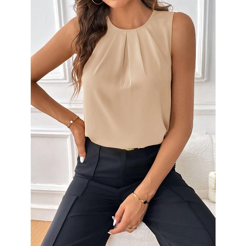 Women's Sleeveless Chiffon Blouses Casual Solid Colors O-Neck Tank Tops Elegant Summer Office Lady Work Shirts Y2k Clothes