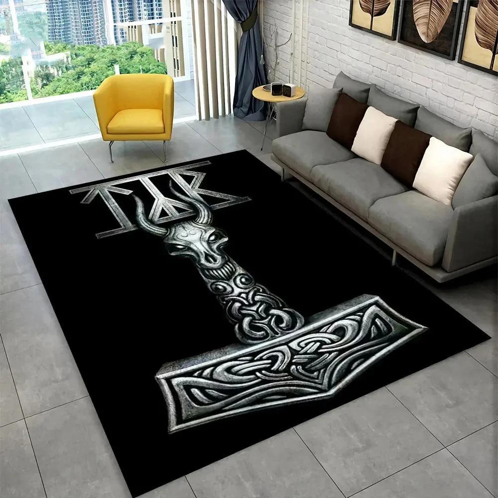Nordic Viking Mythology Odin Valhalla Carpet Rug for Home Living Room Bedroom Sofa Doormat Decor,kid Area Rug Non-slip Floor Mat