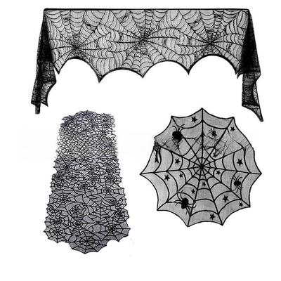 Halloween Tischläufer, Tischdecke, Lampenschirm und Handtuchset mit 2-teiligem Vorhang.