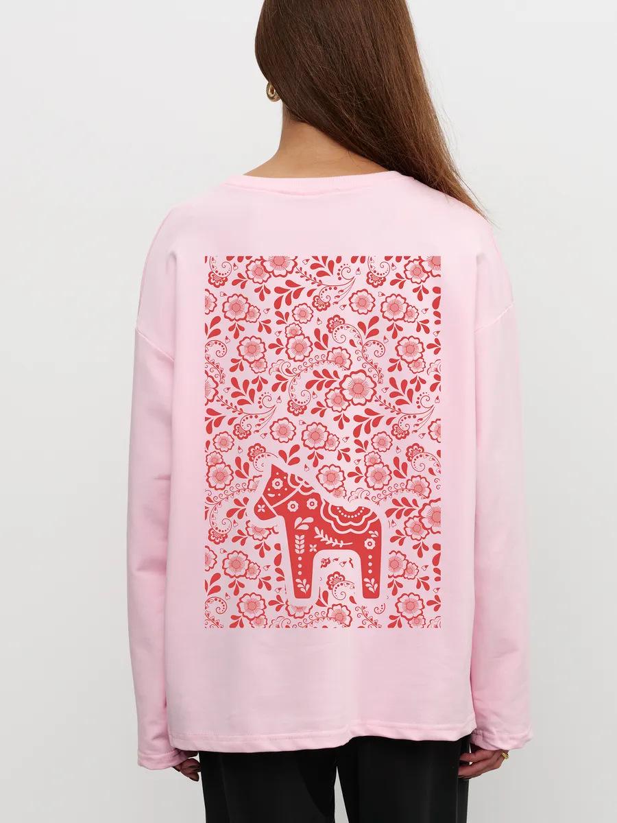 American Style Women s Loose Long Sleeve Cotton T-Shirt with Letter Print Extra Large