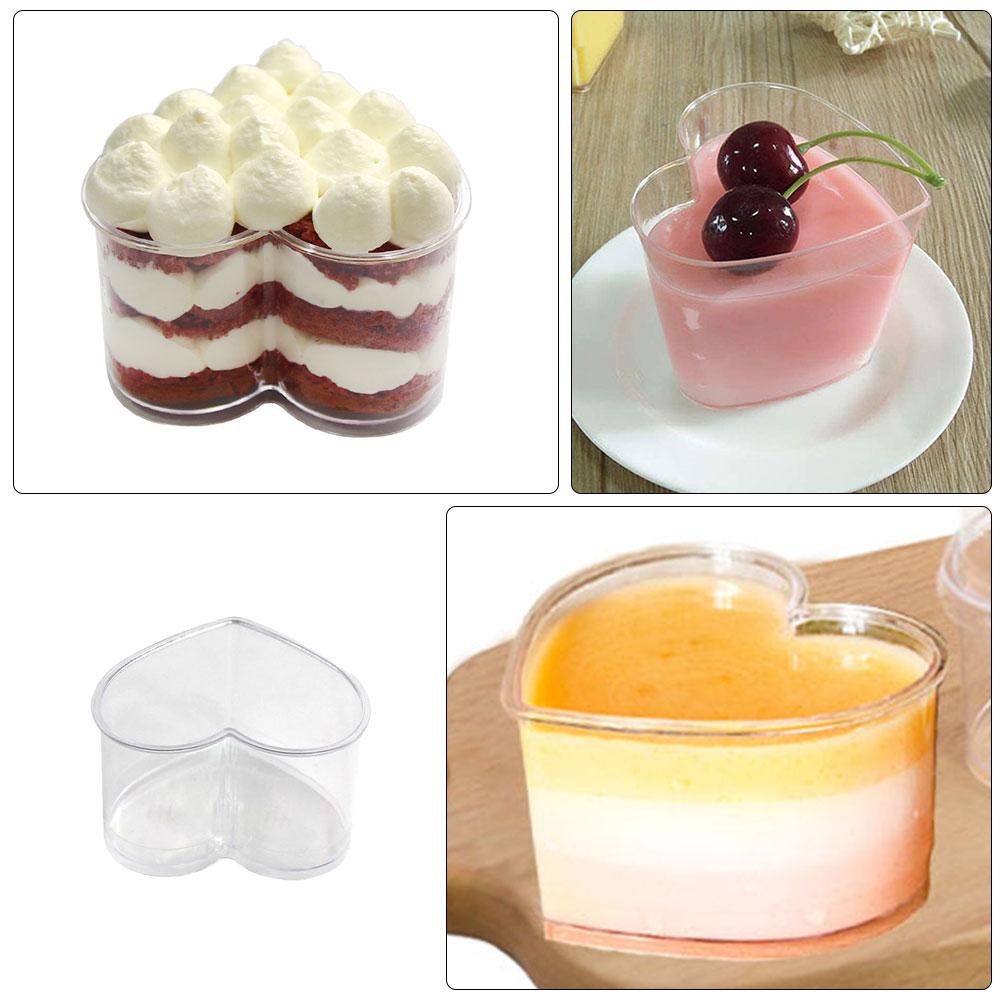 Party Dessert Cup Heart Shaped Air with Lid Pudding Transparent Plastic Cups