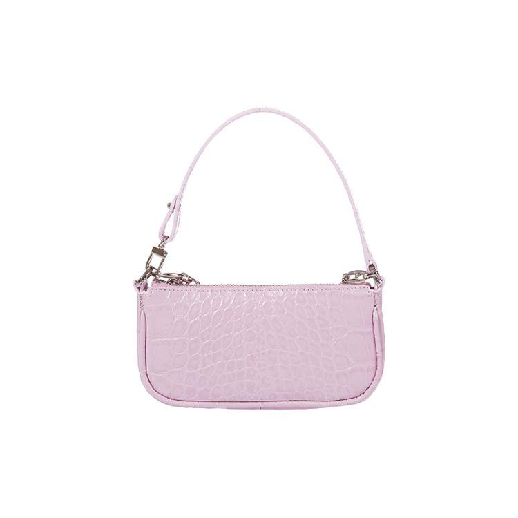 By Far Mini Rachel Series Leather Crocodile Pattern Chain Baguette Bag Women Shoulder Bag Pink 20CRMIRAPIDSMA