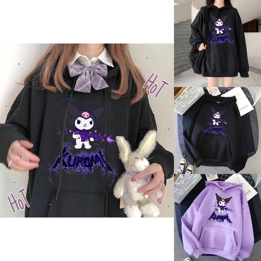 Kawaii Kuromi Hoodie With Grunge Gothic Punk Cartoon Print For Harajuku Fashion