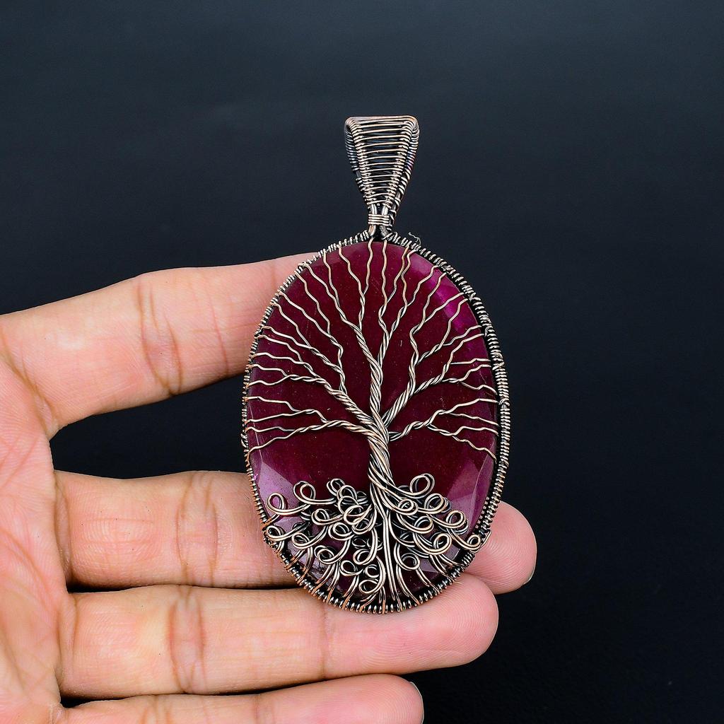 Tree Of Life Ruby Pendant, 999 Copper Wire Wrap Pendant Gemstone Jewelry, Handmade Pendant Amazing Jewelry, Gift For Her