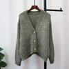 Autumn and winter new V-neck loose short knitted cardigan gentle wind soft waxy lazy wind sweater jacket women