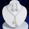 European-American Fashion Zircon Necklace & Earrings Set - Five-Petal Flower Design