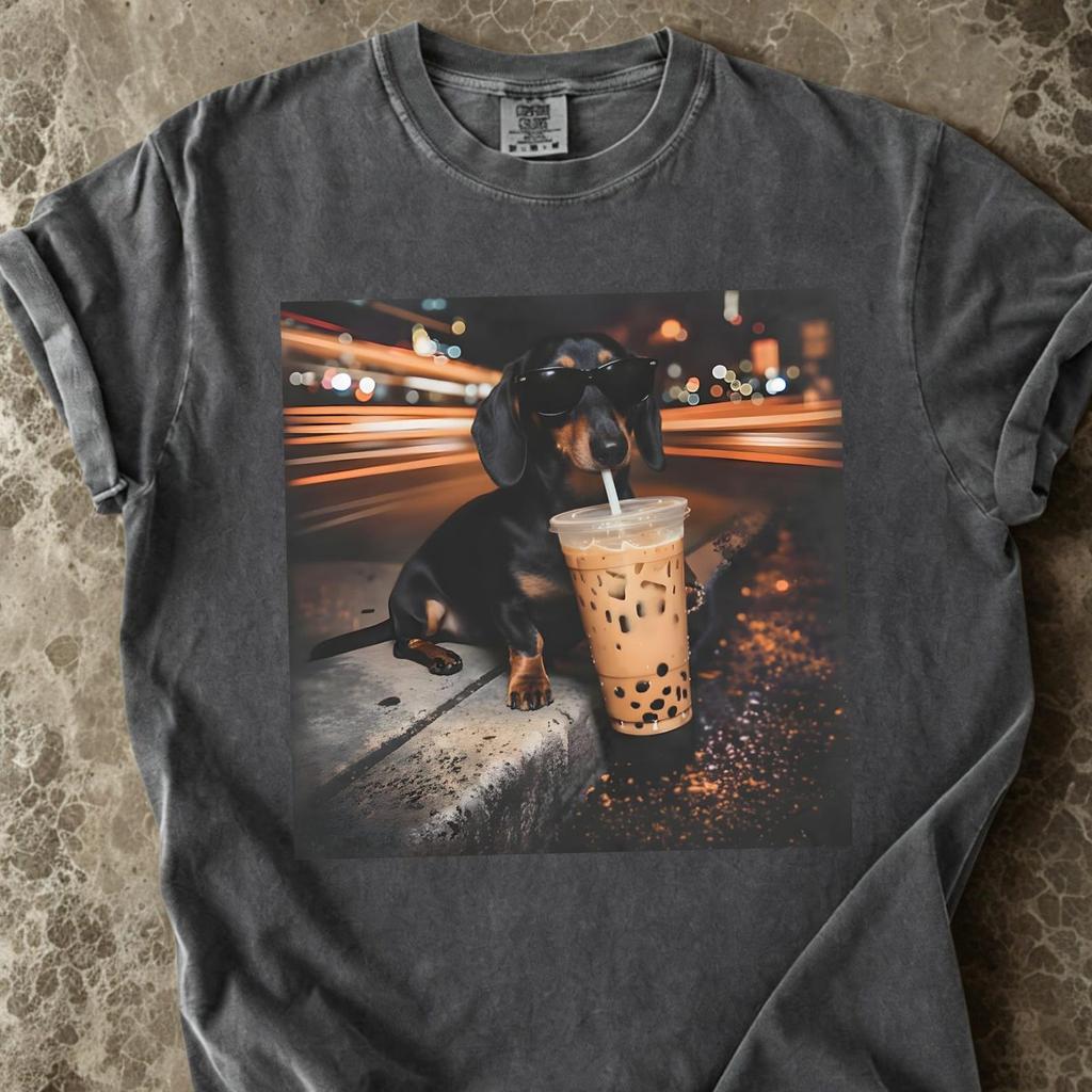 Iced Coffee Dachshund Shirt Cute Wiener Dog Graphic Tee Funny Doxie Lover Gift Vintage Style Animal Meme T Shirt