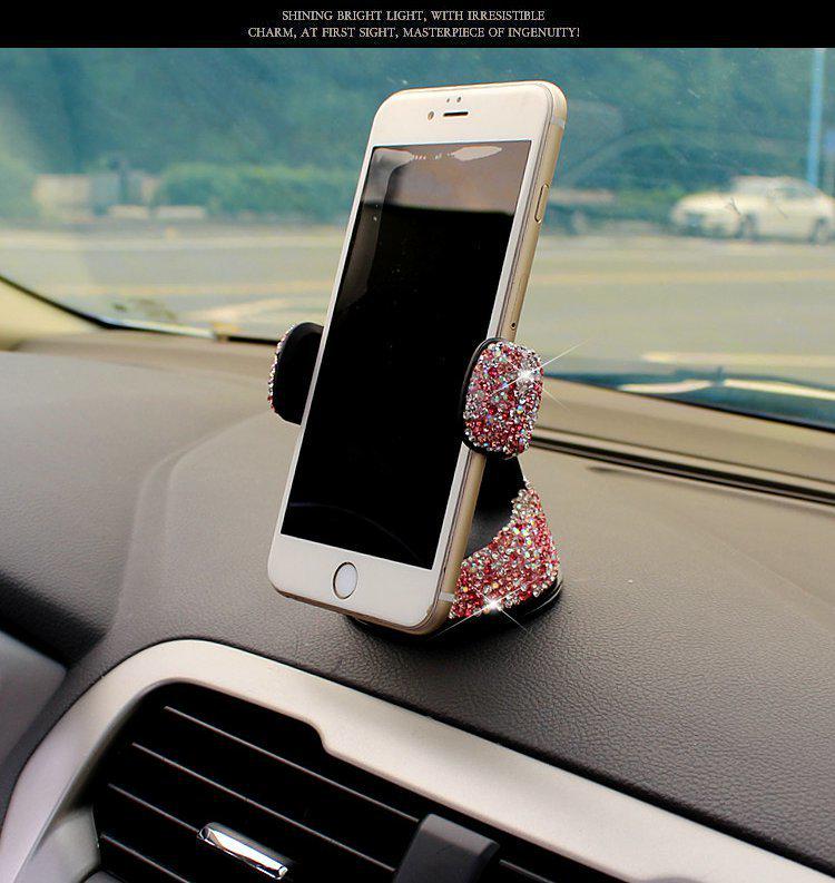 Diamond-Studded Car Phone Holder: Air Vent & Suction Cup, Universal Multifunctional Mount for Women