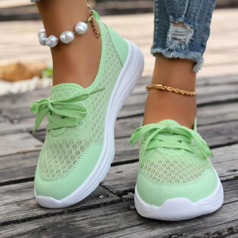 Casual Flat Sneakers Fall New Round Toe Deep Mouth Spliced Mesh Breathable Lace-Up Soft Sole Non-Slip Sneakers