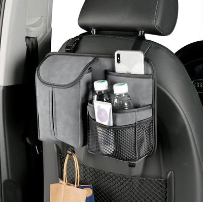Car Seat Back Organizer Large Capacity Car Seat Back Storage Bag With Hook Suede Car Tissue Box