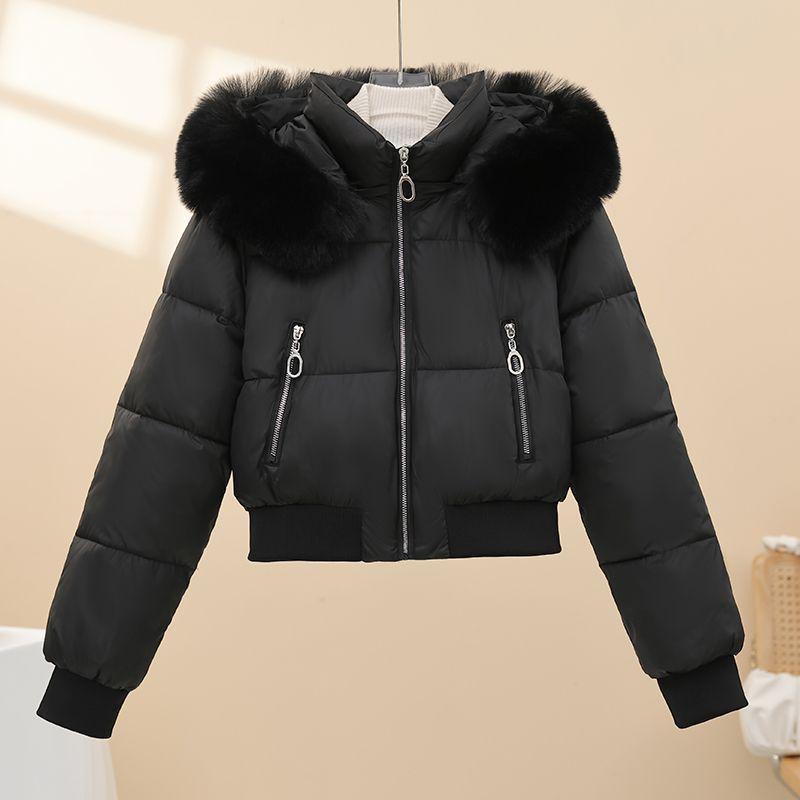 Winter new removable fur collar women's cotton-padded jacket short simple cotton-padded jacket thickened warm cotton-padded jacket