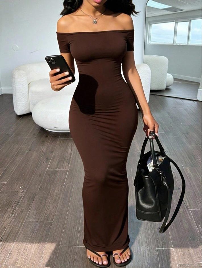 Summer fashion slim fit solid color one-word neck sleeveless off-the-shoulder waist sexy hip-wrapped pure desire dress