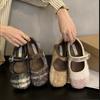 Fairy Fluffy Shoes Female Winter Wear 2025 New Korean Version of High-end Color Matching and Velvet Warm Flat Mary Jane Shoes