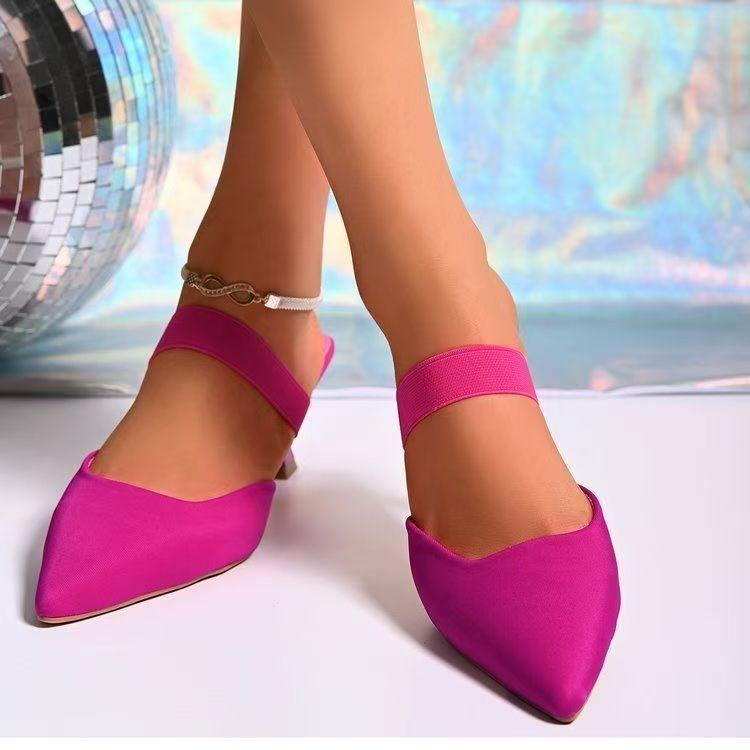 Baotou half slippers women's European, American and foreign style 2025 summer new pointed thin heel high heel cool slippers large size outer wear