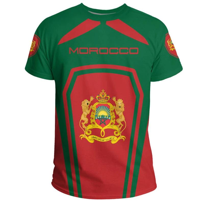 Summer Round Neck 3D Morocco Map Printed Top Fashionable Casual Short Sleeved Men's T-shirts