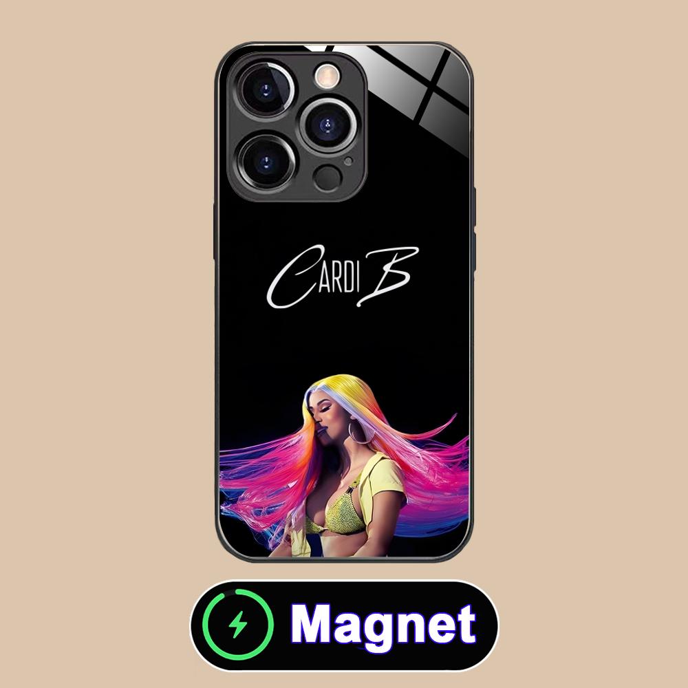 Cardi B Glass MagSafe Mobile Phone Case for iPhone 17 16 15 14 13 12 11 Air Pro Max Plus Mini Colorful Cover