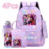 4 Adet/set KPOP Sırt Çantası El Çantası Kalemlik 750Ml Matara Genç Erkek Kız İçin Büyük Kapasiteli Kitap Çantası Karikatür Baskılı Okul Çantası Mochila