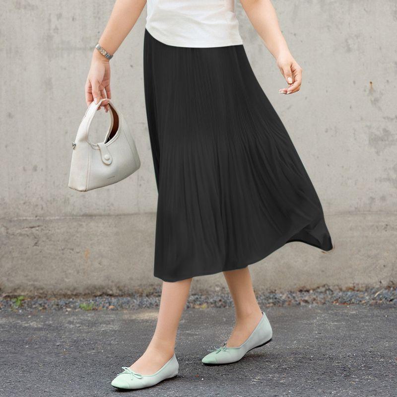 

[Flattering Pleated A-Line Skirt] Msshe Plus-Size Women s Clothing 2026 Summer High-Waisted Long Chiffon Skirt for Plus-Size Women Black - in Stock - 5040 2XL