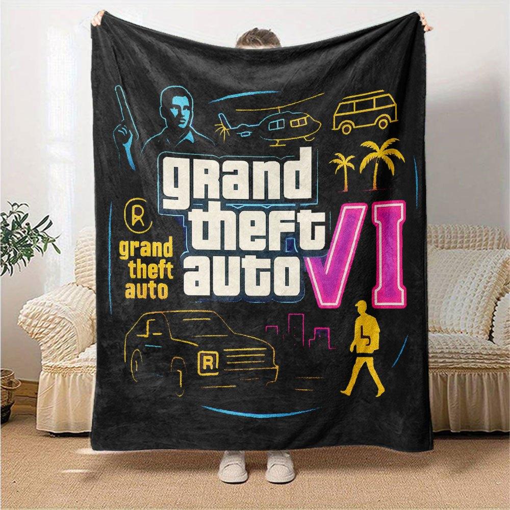 1pc Grand Theft Auto Soft Flannel Blanket with Designer Print A cozy blanket for all seasons, perfect for the couch, bed, office