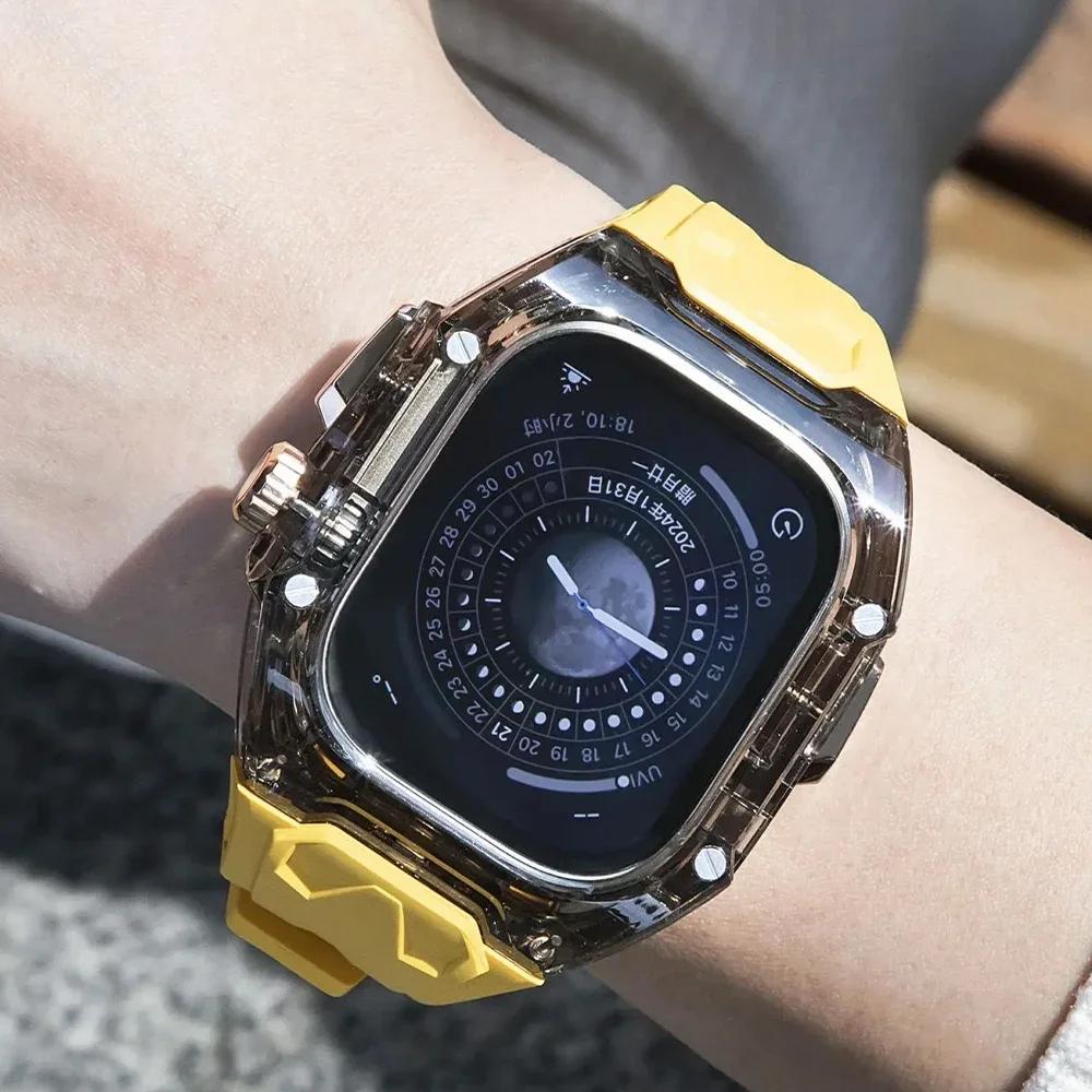 Transparent Modification Kit For Apple Watch Series11 46mm Strap 45mm 41mm Case for IWatch Series 10 9 8 7 44mm 40mm 654SE Rubber Band Refit Mod