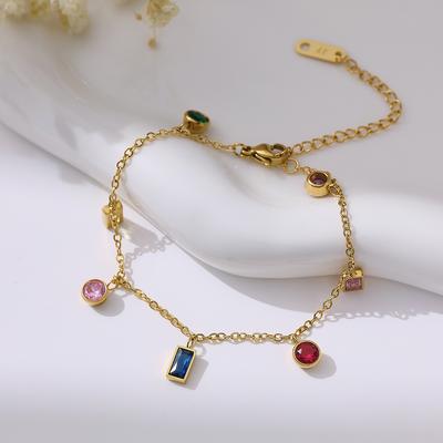 Geometrický Barevný Diamantový Náramek Dámský Jemný 7 Barevný Zirkonový Náramek Dámský