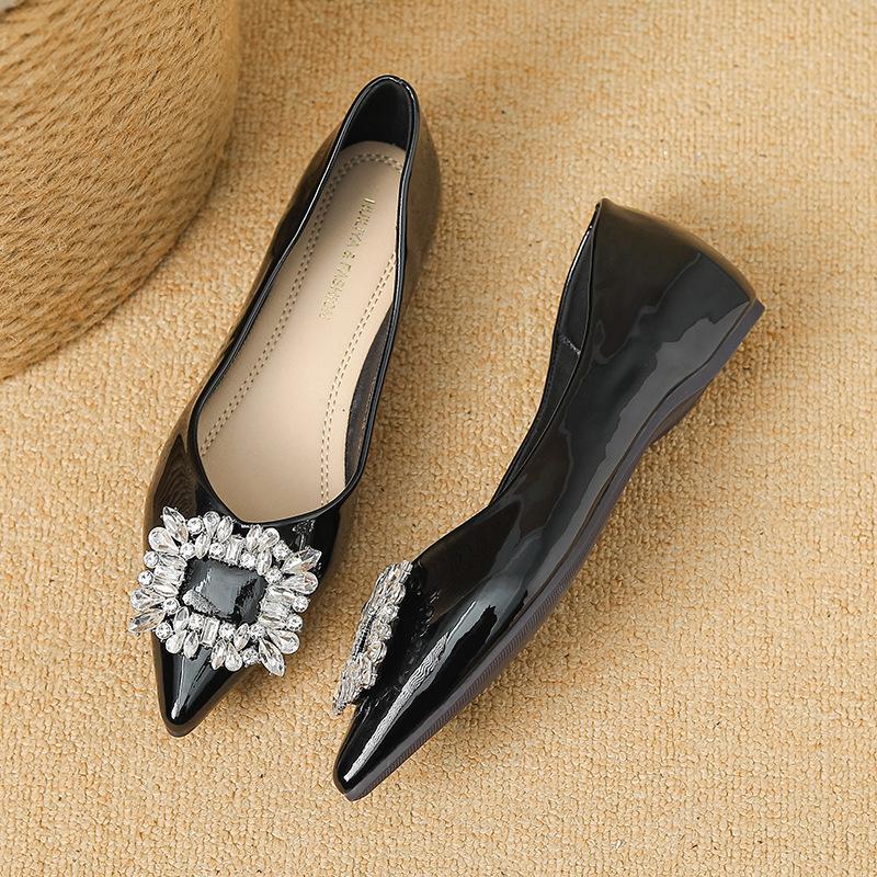 W828-39 Rhinestone 2025 Small Fragrant Wind Inner Height Increase Fashion Single Shoes Pointed Square Buckle Evening Shoes
