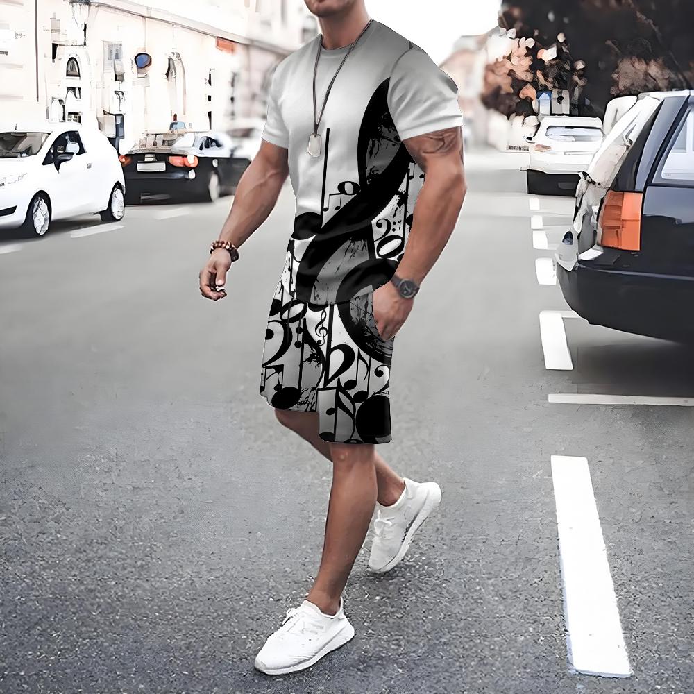 Summer Men's Short Sleeve Tee Shorts Set Casual Men's Sports T-shirt Shorts 2-piece Set Quick Dry Breathable Drawstring T Shirts