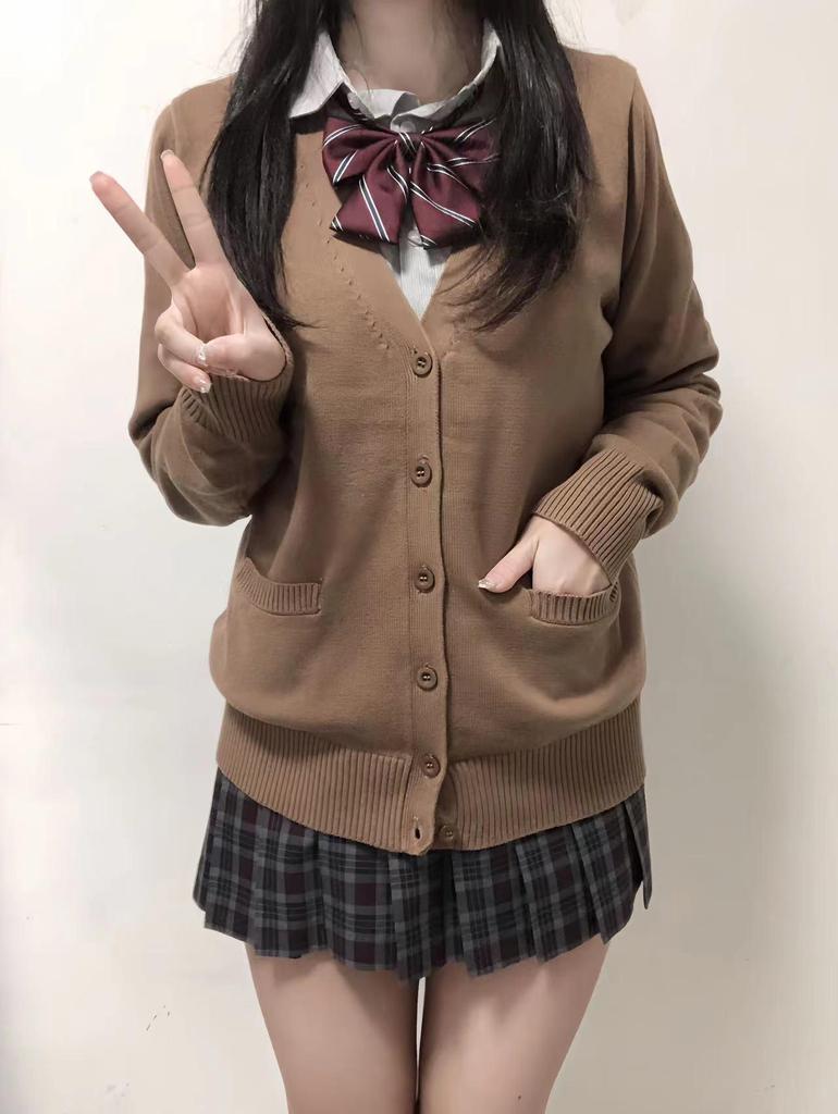 Original JK Basic Solid Color Long Sleeve Cardigan Sweater - Japanese Uniform Style, Versatile Loose Fit Knitted Top.