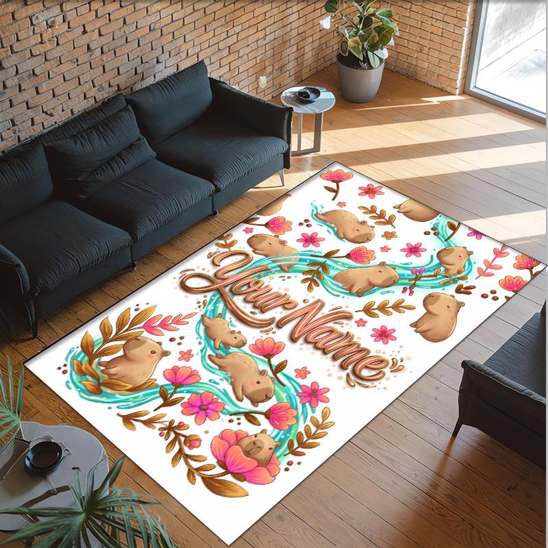 Floral Theme Crystal Velvet Rug Personalized Custom Name Text Soft Floor Mat Home Decor