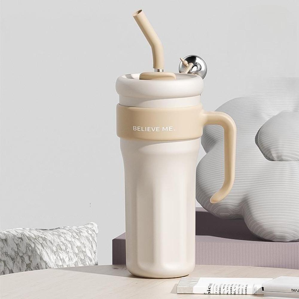 Large Capacity Insulated Water Bottle With Straw Office Double Drink Cup  Travel Tumbler