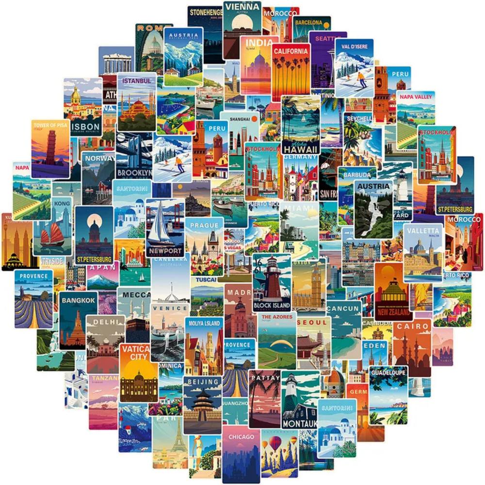 108Pcs Travel Around The World Scenery Series Stickers DIY Decal Travel To Paris Berlin Japan New York Switzerland Norway Venice