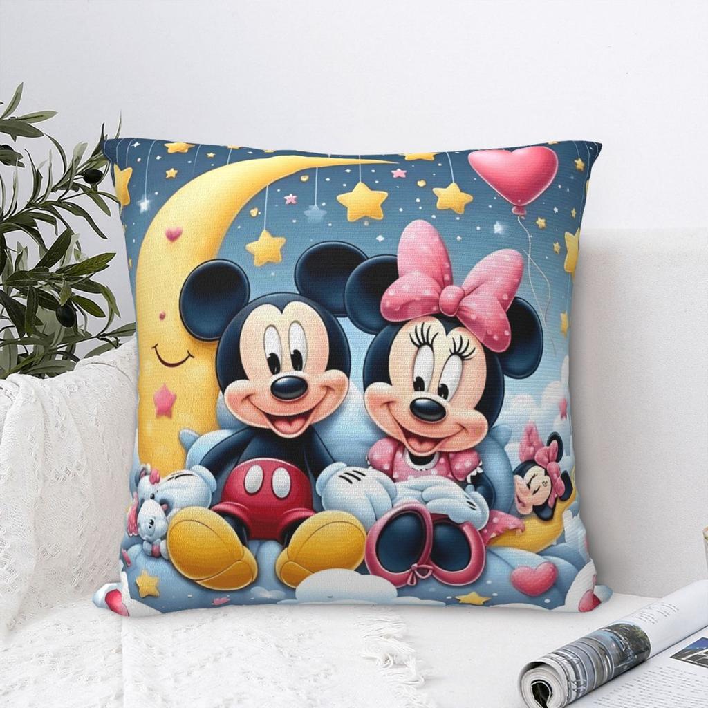 Kawaii Mickey Minnie Paar Kissenbezug, bedruckt, Polyester, Kissenbezug, Dekokissenbezug, Sitzkissenbezug, Reißverschluss, 40 x 40 cm