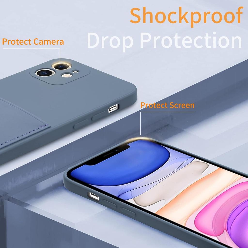 Silicone Wallet Phone Case for iPhone 11 6.1 Inch with Credit Card Holder Pocket, Full-Body Bumper Protection Camera Protect Case (Lavender Gray)