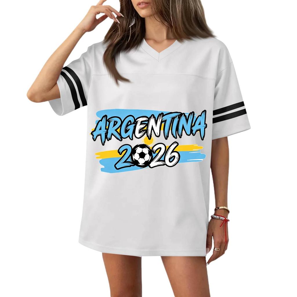 Women’s Casual V Neck Short Sleeve T Shirt with Soccer Themed Graphic Print and 2026 Lettering for Sports and Wear