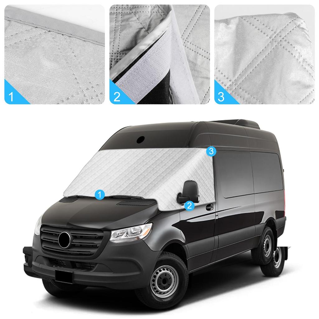 Windshield Cover For Mercedes-Benz Sprinter 2006-2018 / 2018-2025 VW Crafter, 600D Oxford Weatherproof Anti-Theft Snow Cover