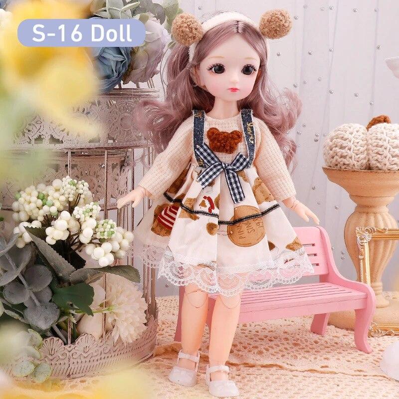 BJD Doll for Girls 30cm Anime Doll 23 Joint Movable Body with Skirt Hat Headdress Dress Up DIY Toy