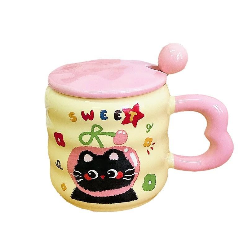 Cute Cat Mug with Lid Spoon with High Value Ceramic Drinking Cup for Home Use for Girls Birthday Gifts
