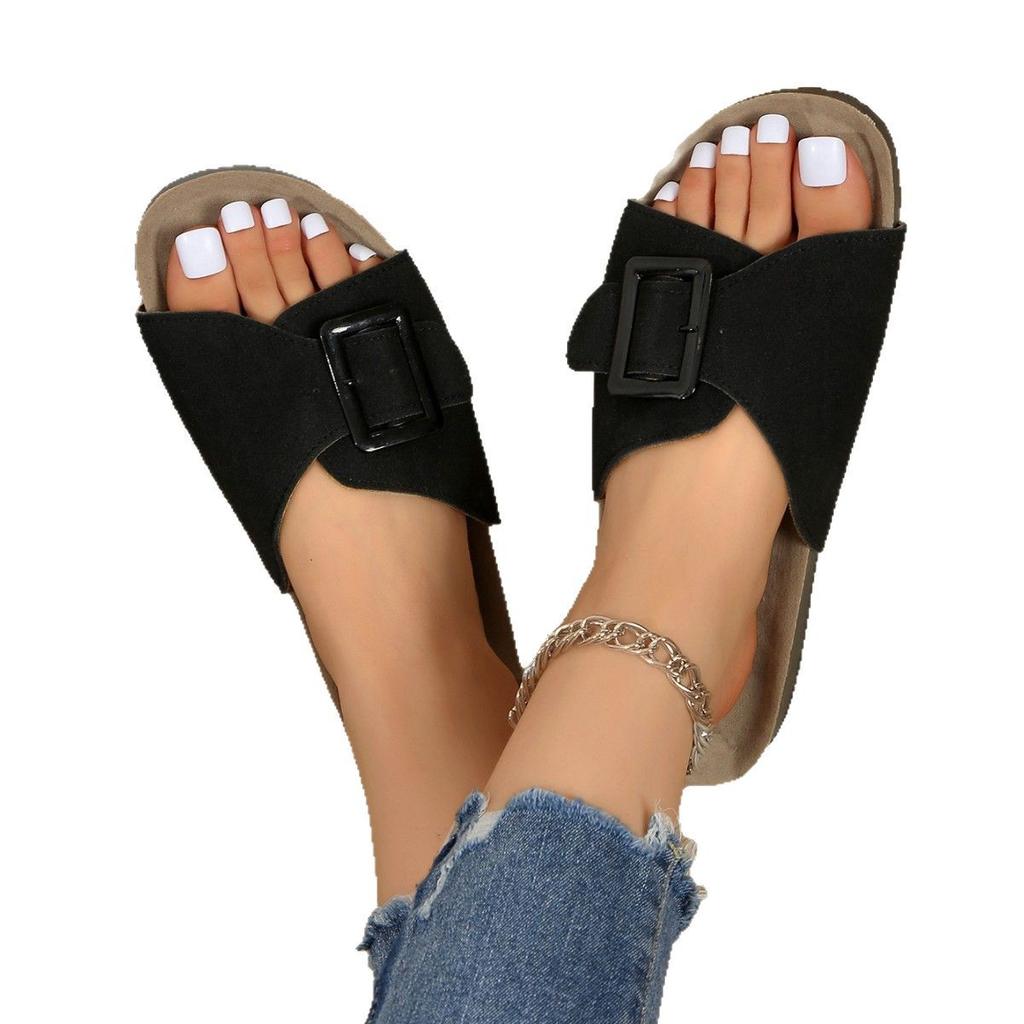 French foreign trade niche imitation wood-soled slippers spring and summer 2025 new retro beach Korean version flat sandals