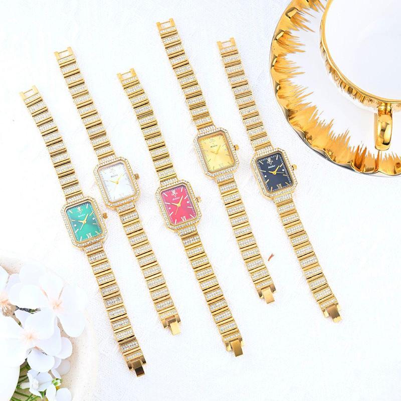 Fashion Womens Diamond Bracelet Watches Square Dial Waterproof Quartz Watch for Ladies