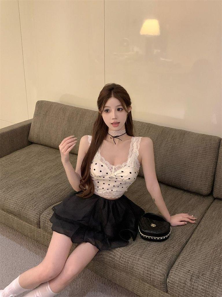 Pure & Sexy Lace Polka Dot Camisole - French-Inspired Summer Base Layer for Women