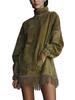 2026 High Neck Loose Suede Dress with Tassels and Pockets