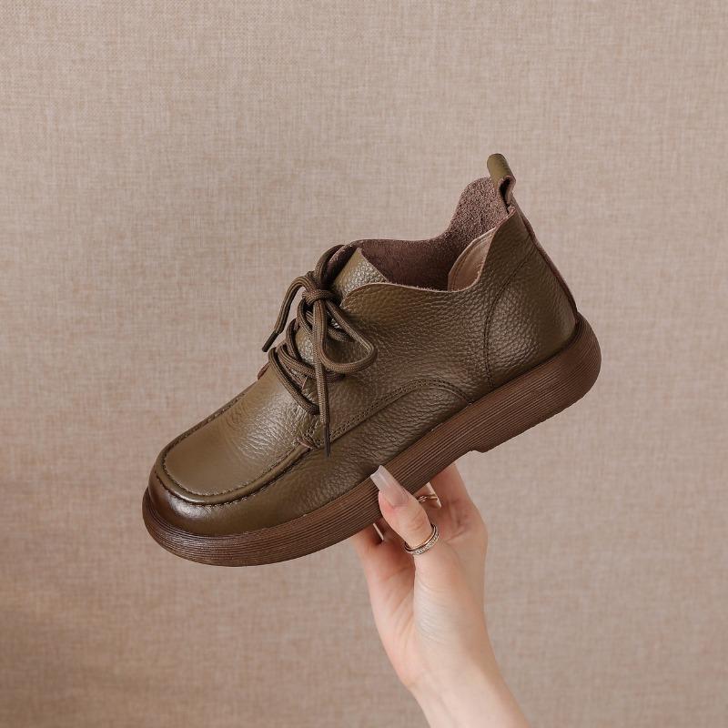 Fashion Autumn Early Winter Genuine Leather Shoes Women Ankle Boots Soft Retro Brand Ladies Fashion Boots Cow Leather Mother Shoes D606