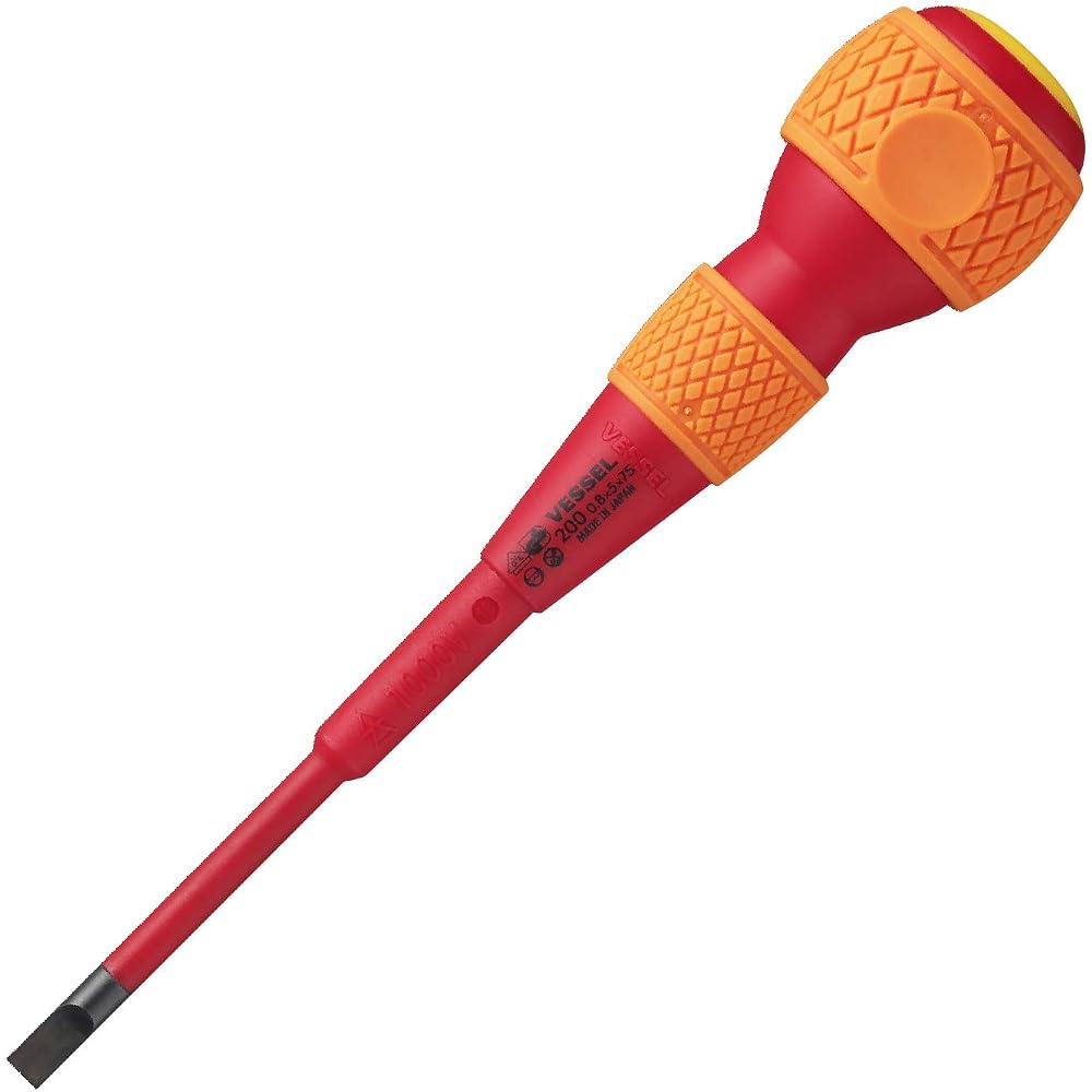 VESSEL Ball Grip Insulated Screwdriver - 5×0.8×75, Electric Shock Protection, VDE Certified 200