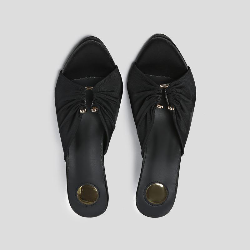 Fashion New Designder Pleated Hollow Out Thin Low Heels Women Slippers Fashion Pointed Toe Party Dress Female Summer Shoes Zapatos Mujer